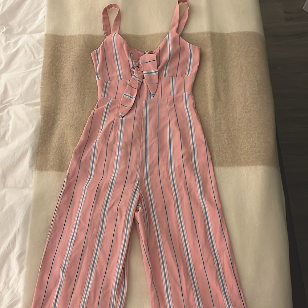 Pink blue-striped summer romper